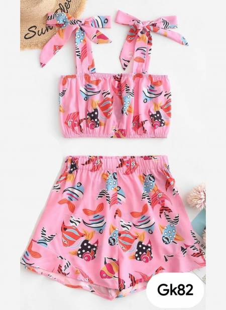 Pink Colour GURUKRUPA Girls Stylish Party Wear Top With Bottom Latest Kids Colllection GK-82